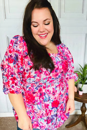 Feeling Femmi Pink & Fuchsia Floral Peplum Woven Top | Daverri Fashions