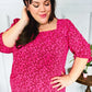 Perfectly You Fuchsia Floral Three Quarter Sleeve Square Neck Top - DAVERRI FASHIONS
