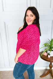 Perfectly You Fuchsia Floral Three Quarter Sleeve Square Neck Top | Daverri Fashions