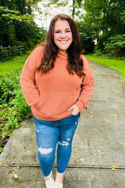 Cozy Days Rust Mineral Wash Rib Knit Hoodie | Daverri Fashions