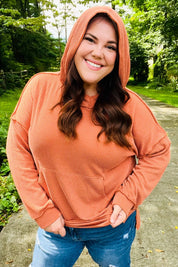 Cozy Days Rust Mineral Wash Rib Knit Hoodie | Daverri Fashions