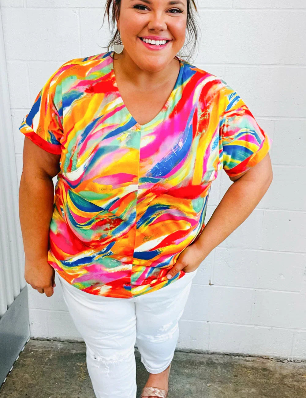 Watercolor Paint Strokes V Neck Top | Daverri Fashions