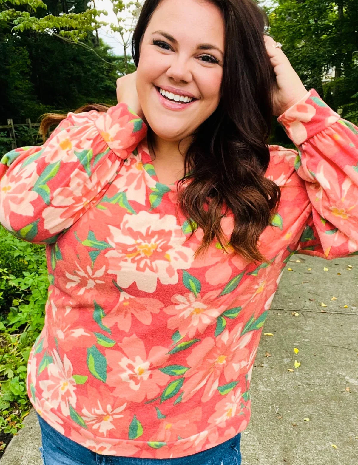 Feeling Femme Red Floral Brushed Hacci Sweater Top | Daverri Fashions