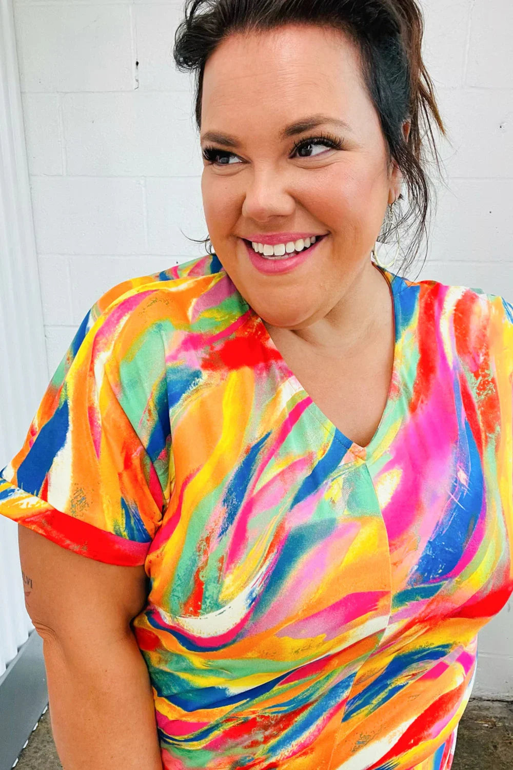Watercolor Paint Strokes V Neck Top | Daverri Fashions