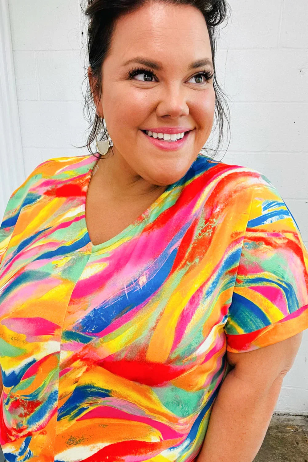 Watercolor Paint Strokes V Neck Top | Daverri Fashions
