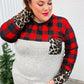 All Of Me Grey & Red Plaid Animal Print Pocketed Top - DAVERRI FASHIONS
