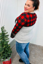 All Of Me Grey & Red Plaid Animal Print Pocketed Top | Daverri Fashions