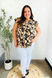 You Got This Black Paisley Print V Neck Flutter Sleeve Top | 2024 Summer Blow Out Sale Daverri Fashions