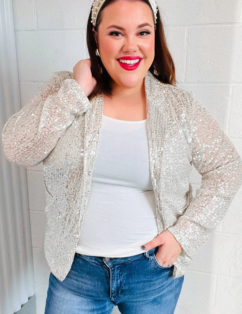 Be Your Own Star Silver Sequin Open Blazer | Daverri Fashions