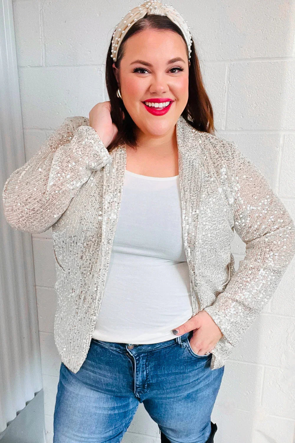 Be Your Own Star Silver Sequin Open Blazer | Daverri Fashions