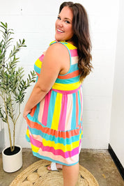 Start The Day Rainbow Stripe Shoulder Tie Tiered Dress | Daverri Fashions