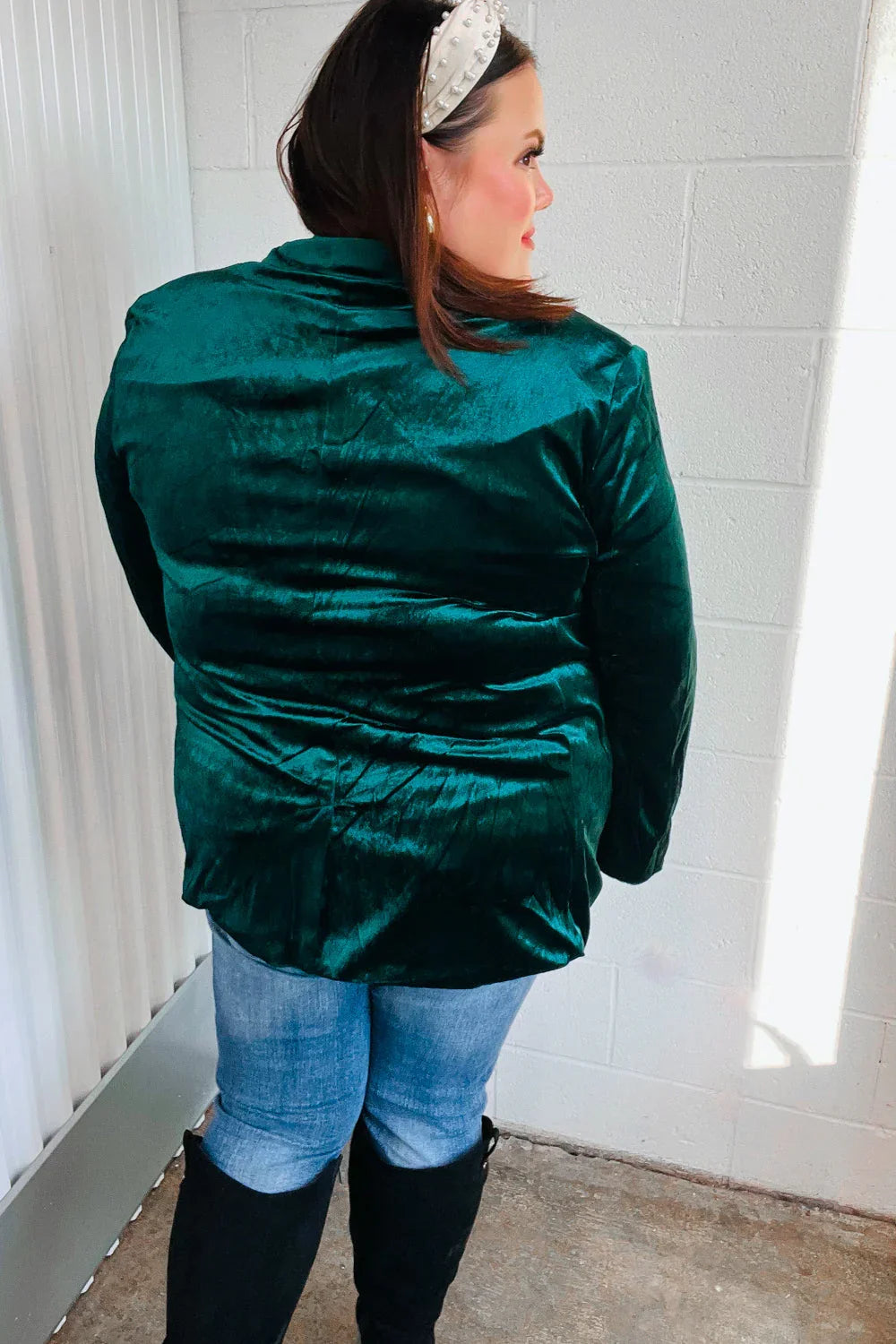 Dazzling Hunter Green Velvet Lapel Blazer | Daverri Fashions