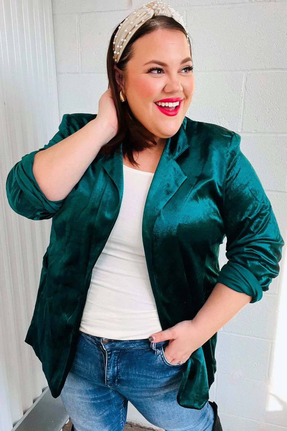 Dazzling Hunter Green Velvet Lapel Blazer | Daverri Fashions