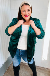 Dazzling Hunter Green Velvet Lapel Blazer | Daverri Fashions