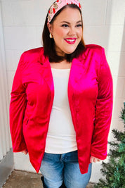 Dazzling Magenta Velvet Lapel Blazer | Daverri Fashions