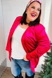 Dazzling Magenta Velvet Lapel Blazer | Daverri Fashions