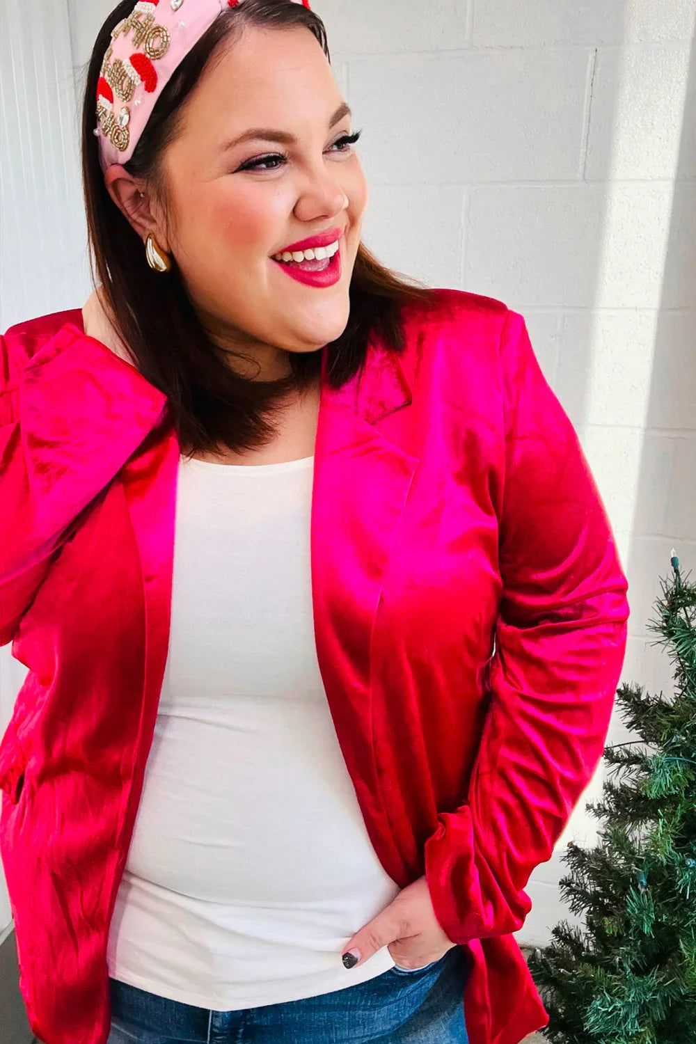 Dazzling Magenta Velvet Lapel Blazer | Daverri Fashions