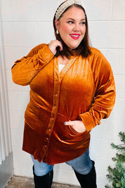 Dazzling Rust Velvet Button Down Tunic Top | Daverri Fashions
