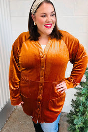 Dazzling Rust Velvet Button Down Tunic Top | Daverri Fashions
