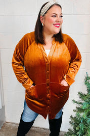 Dazzling Rust Velvet Button Down Tunic Top | Daverri Fashions