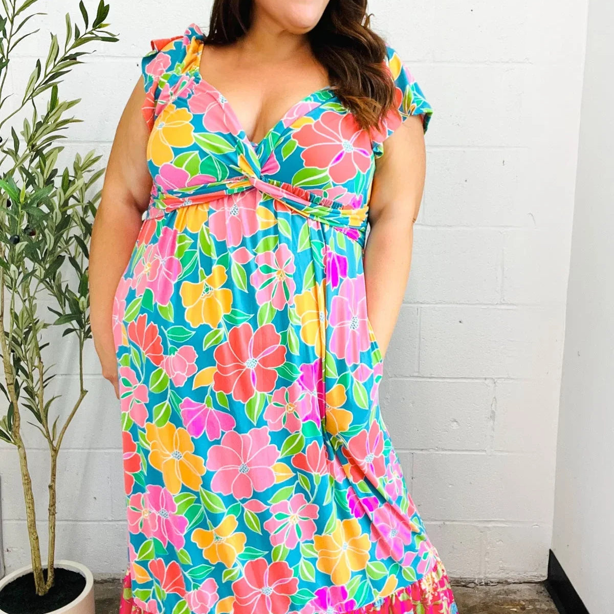 Vacay Vibes Blue Floral Print Sweetheart Twisted Neckline Maxi Dress | Daverri Fashions