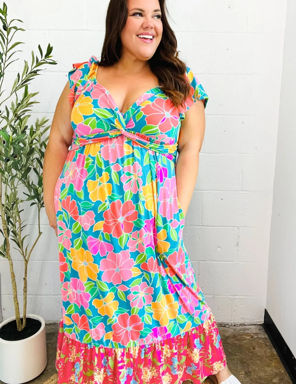 Vacay Vibes Blue Floral Print Sweetheart Twisted Neckline Maxi Dress | Daverri Fashions