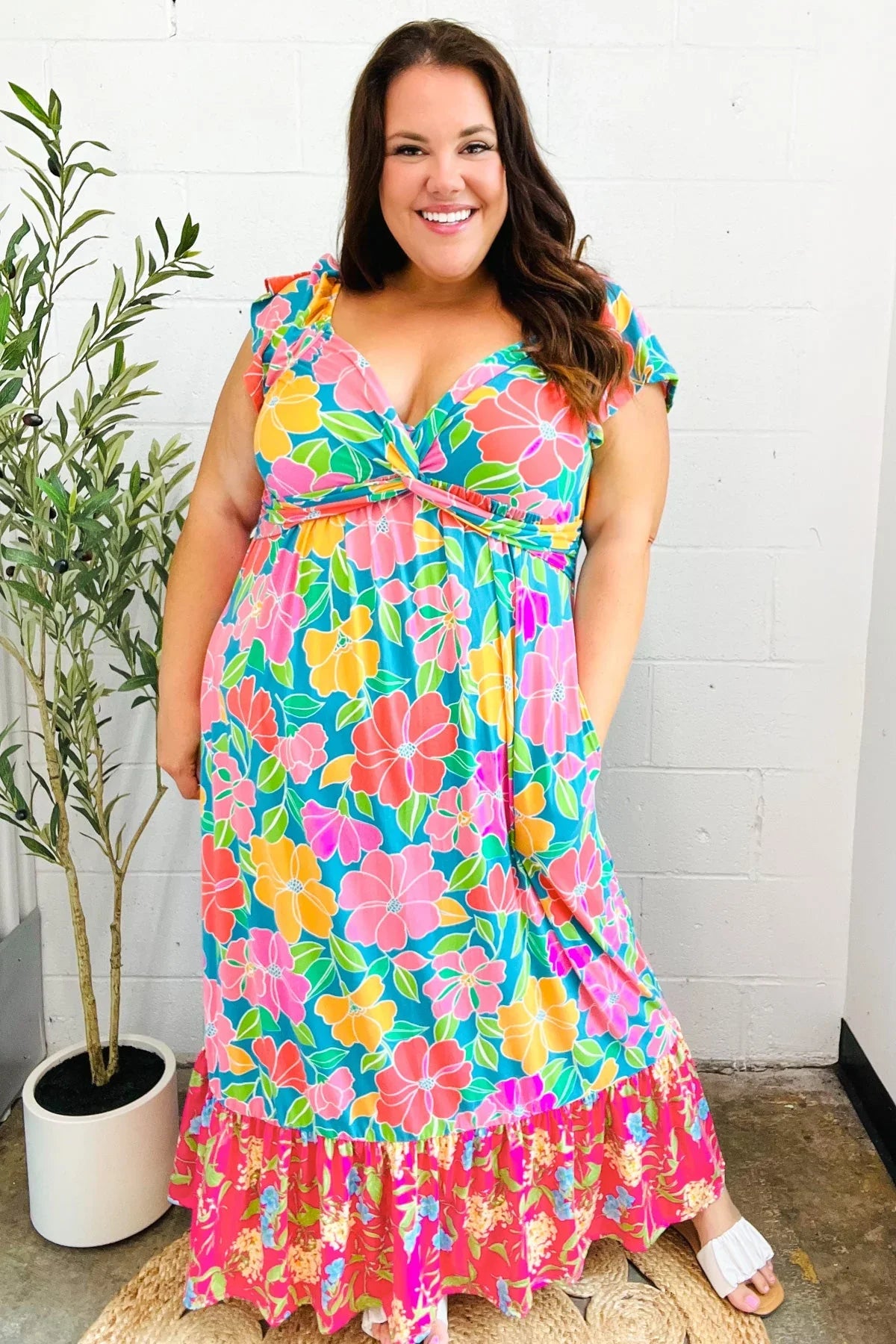 Vacay Vibes Blue Floral Print Sweetheart Twisted Neckline Maxi Dress | Daverri Fashions