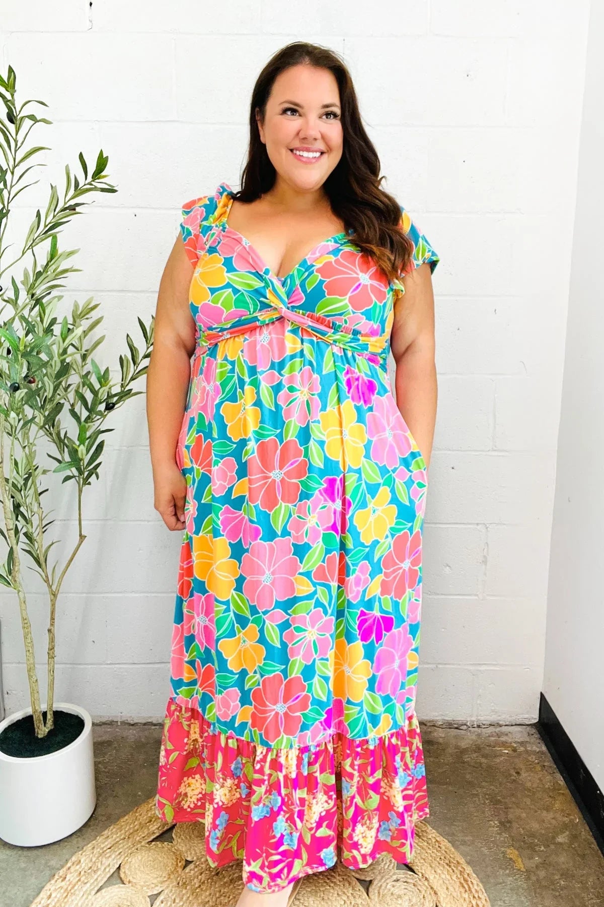 Vacay Vibes Blue Floral Print Sweetheart Twisted Neckline Maxi Dress | Daverri Fashions