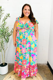 Vacay Vibes Blue Floral Print Sweetheart Twisted Neckline Maxi Dress | Daverri Fashions