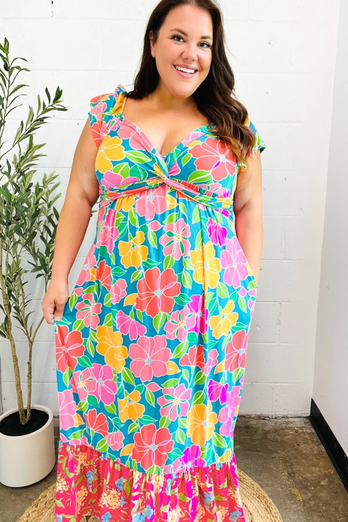 Vacay Vibes Blue Floral Print Sweetheart Twisted Neckline Maxi Dress | Daverri Fashions