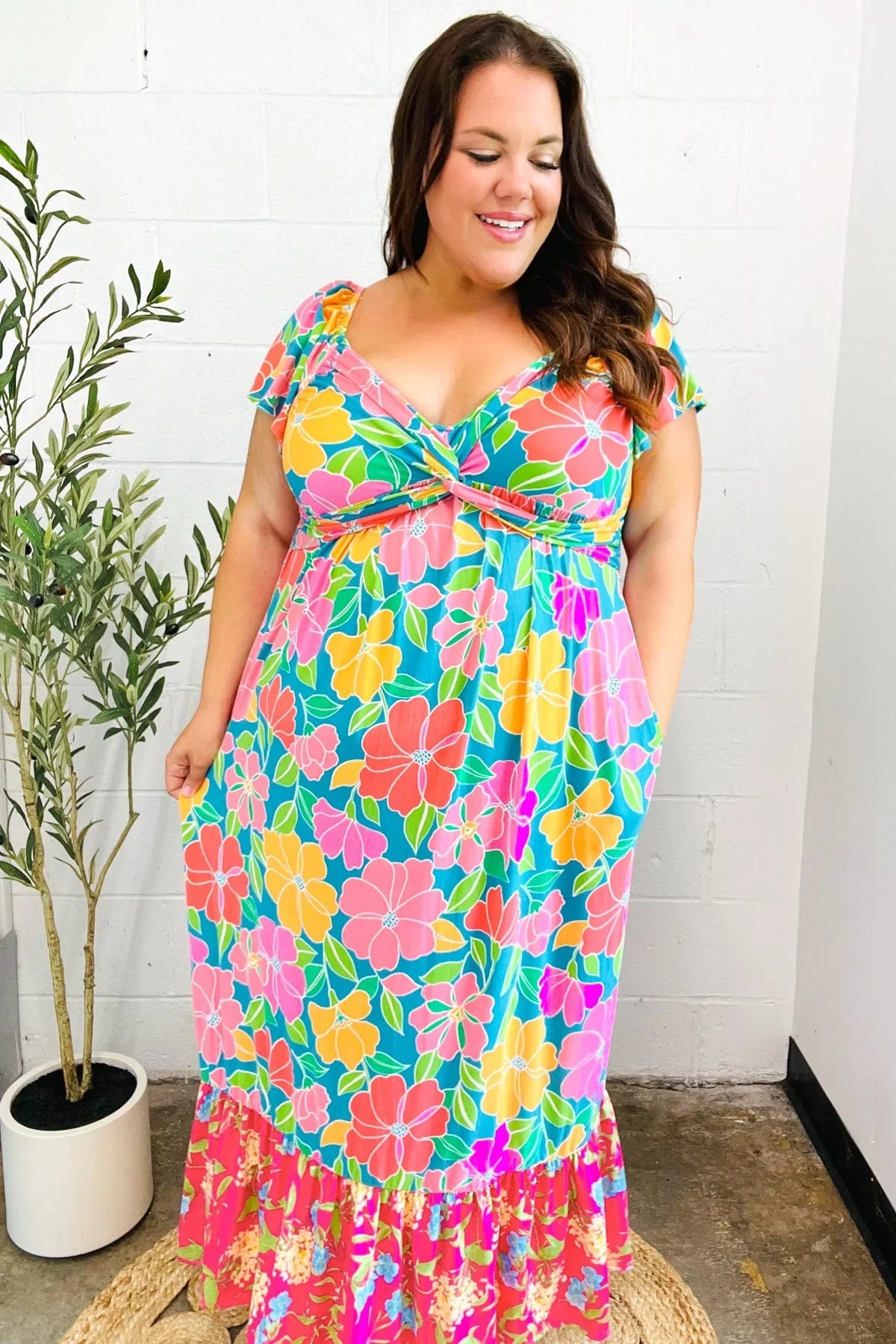 Vacay Vibes Blue Floral Print Sweetheart Twisted Neckline Maxi Dress | Daverri Fashions