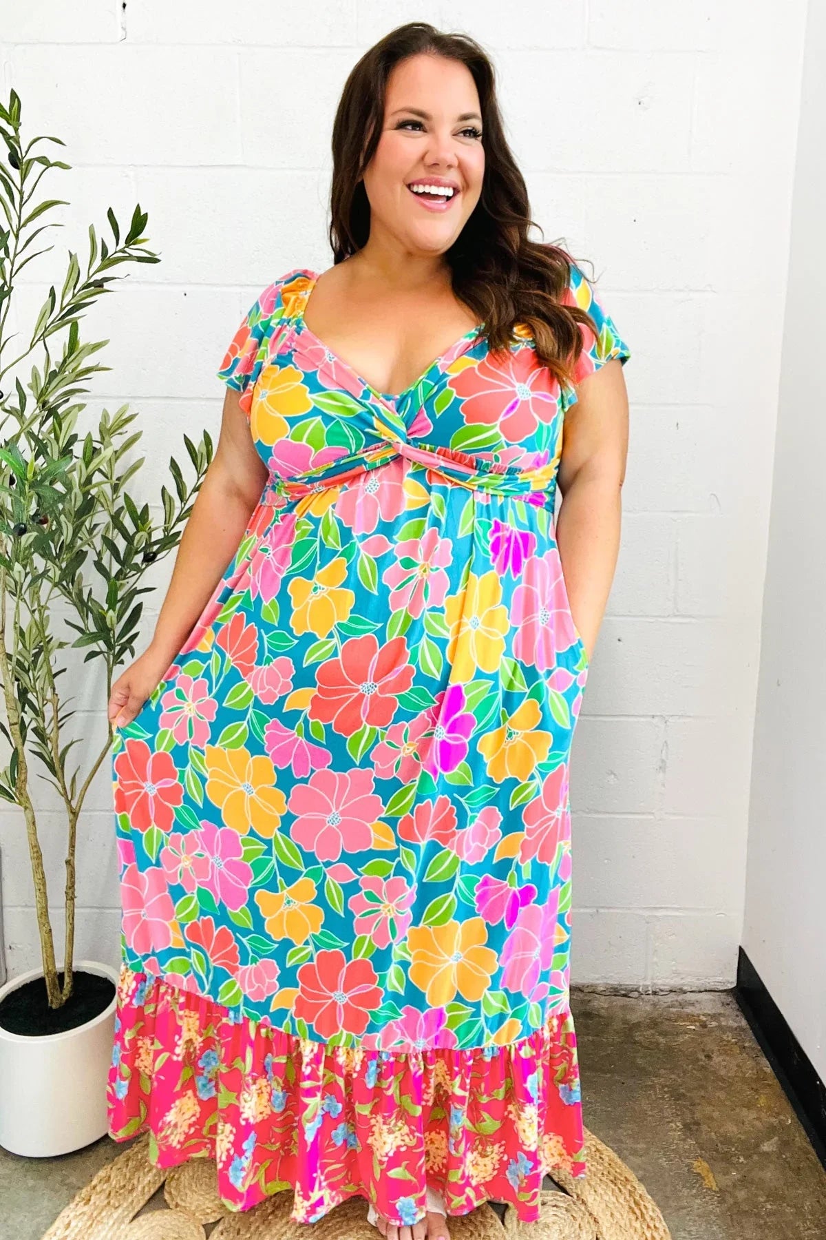 Vacay Vibes Blue Floral Print Sweetheart Twisted Neckline Maxi Dress | Daverri Fashions