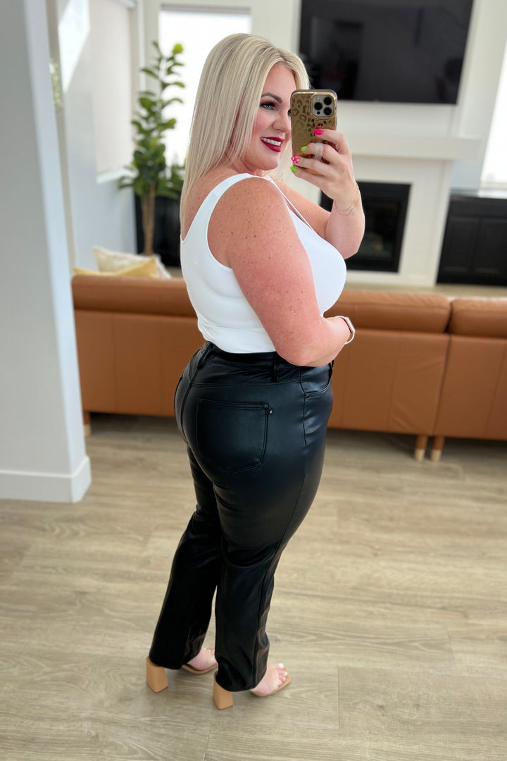 Tanya Control Top Faux Leather Pants in Black Bottoms