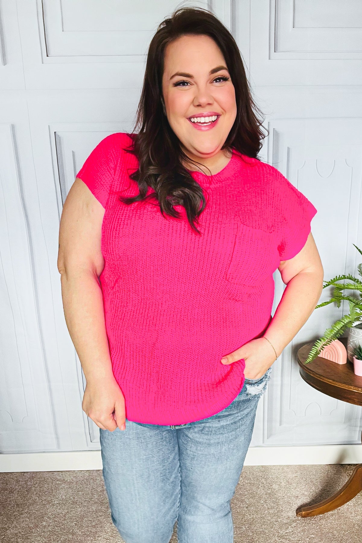 Best In Bold Hot Pink Dolman Ribbed Knit Sweater Top | 2024 Summer Blow Out Sale Daverri Fashions