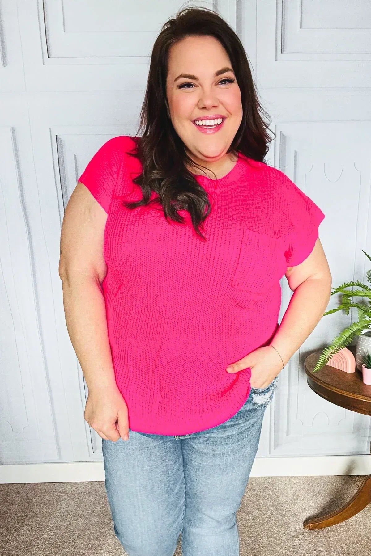 Haptics Hot Pink Dolman Ribbed Knit Sweater Top - DAVERRI FASHIONS
