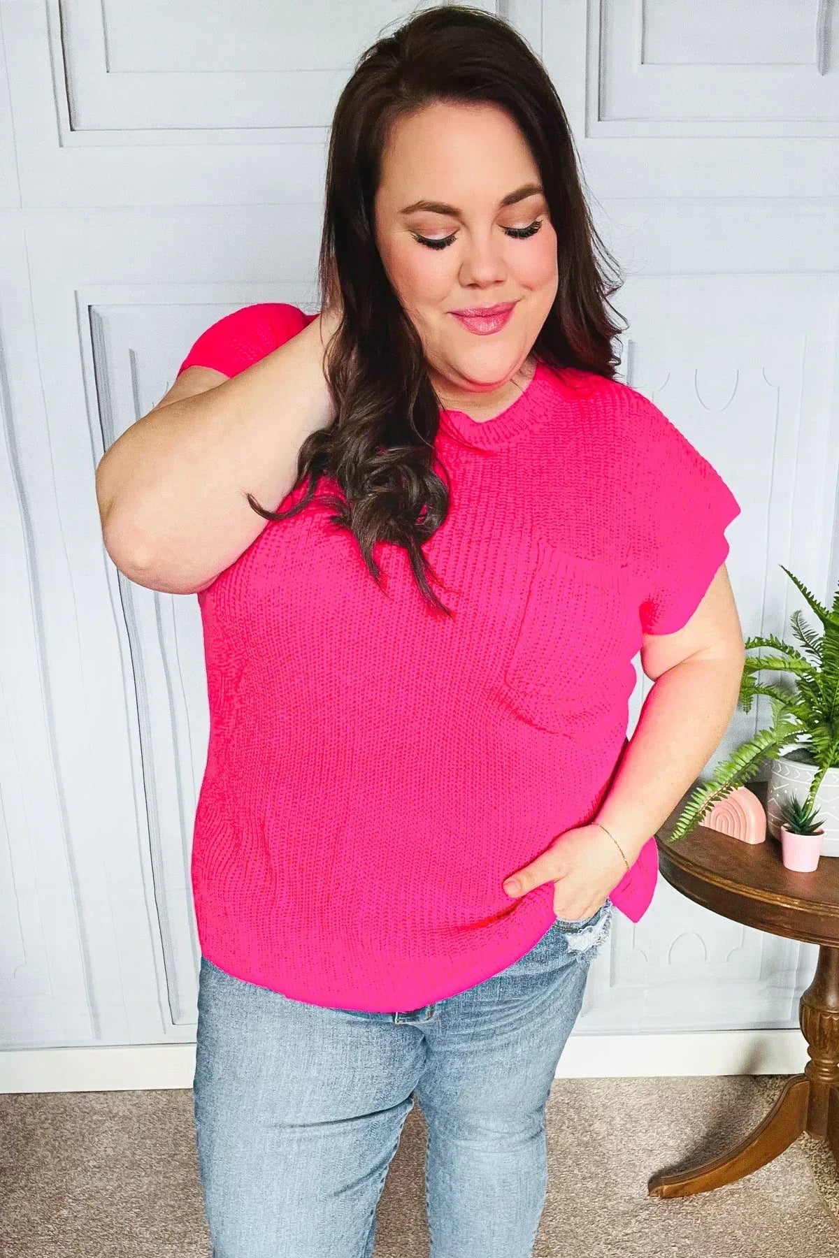 Haptics Hot Pink Dolman Ribbed Knit Sweater Top - DAVERRI FASHIONS