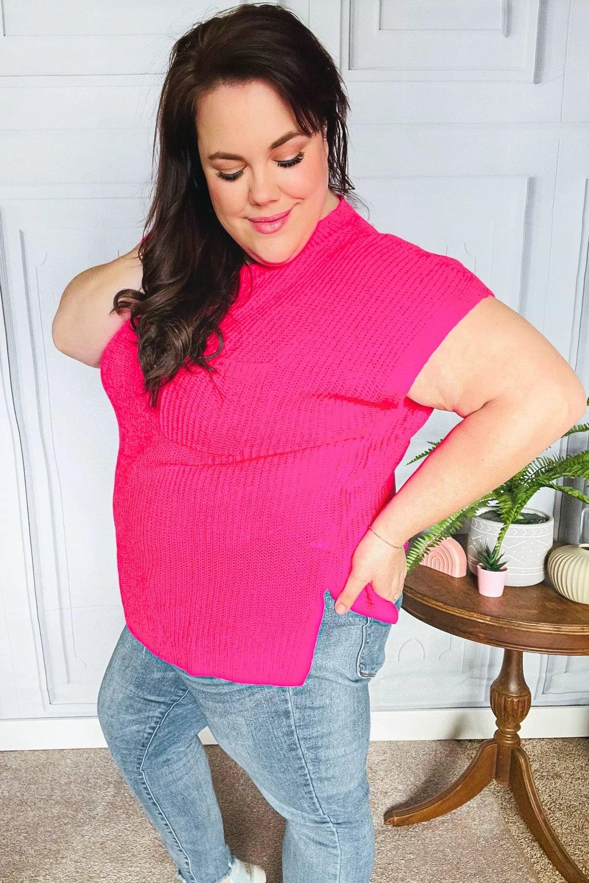 Haptics Hot Pink Dolman Ribbed Knit Sweater Top - DAVERRI FASHIONS
