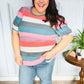 Look Out Teal & Rose Striped Hacci Knit Puff Sleeve Top - DAVERRI FASHIONS