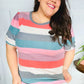 Look Out Teal & Rose Striped Hacci Knit Puff Sleeve Top - DAVERRI FASHIONS