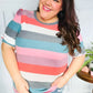 Look Out Teal & Rose Striped Hacci Knit Puff Sleeve Top - DAVERRI FASHIONS