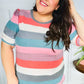 Look Out Teal & Rose Striped Hacci Knit Puff Sleeve Top - DAVERRI FASHIONS