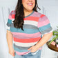 Look Out Teal & Rose Striped Hacci Knit Puff Sleeve Top - DAVERRI FASHIONS