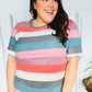 Look Out Teal & Rose Striped Hacci Knit Puff Sleeve Top - DAVERRI FASHIONS