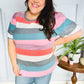 Look Out Teal & Rose Striped Hacci Knit Puff Sleeve Top - DAVERRI FASHIONS