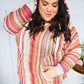 Be Bold Coral & Sienna Stripe Pullover Notched Neck Hoodie - DAVERRI FASHIONS