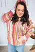 Be Bold Coral & Sienna Stripe Pullover Notched Neck Hoodie - DAVERRI FASHIONS