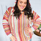Be Bold Coral & Sienna Stripe Pullover Notched Neck Hoodie - DAVERRI FASHIONS