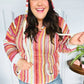 Be Bold Coral & Sienna Stripe Pullover Notched Neck Hoodie - DAVERRI FASHIONS