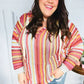 Be Bold Coral & Sienna Stripe Pullover Notched Neck Hoodie - DAVERRI FASHIONS