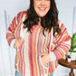 Be Bold Coral & Sienna Stripe Pullover Notched Neck Hoodie - DAVERRI FASHIONS